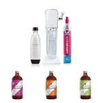 SodaStream Art Sparkling Water Maker, Sparkling Water Machine & 1L Fizzy Water Bottle, Retro Drinks Maker w. BPA-Free Water Bottle & 60L Co2 Gas- White + 3 x Organic Flavours Drink Mixes