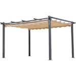 Gazebo Pergola avec structure en aluminium et plateau re'tractable e'cru en polyester 3x4x2,3 m version 2018 pour jardin exte'rieur