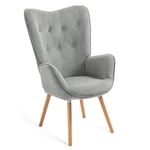 MEUBLE COSY Fauteuil Salon Scandinave Confortable Chaise de Coiffeuse Canapé de Loisirs pour Chambre Salle à Manger Bureau avec Assise Épais Accoudoirs Rembourés en Tissu Pieds Bois Massif, Gris