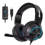 NUBWO N11U USB Gaming Headset with 7.1 Surround Sound Stereo, USB Headphones with Noise Canceling Mic & RGB Light, Compatible with PC, PS4 Console, Laptop Blue