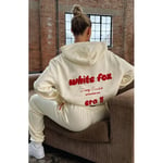 Dam Vit Fox Hoodies Träningsdräkt Tryckt Sweatshirt Toppar Joggers Byxor Set Sport Jogger Streetwear Ljusgul Light Yellow L