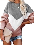 heekpek Jumpers for Women Casual Color Block Long Sleeve Tops Crewneck Sweater Knitted Jumper Loose Pullover Sweater Ladies Pullover Jumper Oversized, Pink, Size L