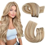 MoresooExtension Cheveux Naturel Tissage Brun Moyen et Blond Platine Invisible Extension Tissage Cheveux Naturel Meche Blonde Tissage Cheveux Naturels Humain 35 cm/14 Pouces 100g #P6/60