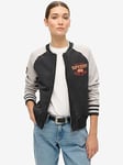 Superdry College Script Graphic Jersey Bomber Jacket - Black, Black, Size 14, Women