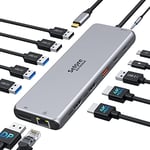 Docking Station USB C Dock USB C Double Monitor, 13 en 1 HUB USB C Dual HDMI, Displayport, USB C 3.1, PD 100W, USB 3.1/3.0/2.0, Ethernet RJ45, Stations d'accueil USB C Multiport pour MacBook HP Dell