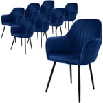 Ml-design - Lot de 8 Chaises de Salle à Manger, Bleu, Aspect en Velours, Assise Rembourrée avec Pieds en Métal, Dossier et Accoudoirs Ergonomiques,