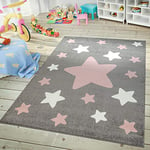 Chambre Enfant Tapis Tapis De Jeux Motif Ciel Étoilé Poils Ras Gris Blanc, Dimension:Ø 160 cm Rond