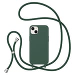 ZTOFERA Coque avec Cordon pour iPhone 15 Plus / 14 Plus, Étui Housse Silicone Liquide avec Chaîne Collier Antichoc Protection Cover avec Bandoulière Réglable Lanyard, Vert Foncé