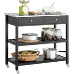 Sobuy - FKW47-SCH Desserte Roulante Chariot de Cuisine de 2 étages avec Grand Plan de Travail en Acier inox, Noir