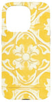 Coque pour iPhone 15 Pro Carrelage floral jaune avec détails ornementaux