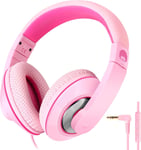 Casque Audio Enfant,Over Ear Casque Filaire Avec Micro Pour Enfants,Serre-Tete Ajustable,Audio Jack 3,5Mm,Pour Garçons Filles Ecole Voyage Pc Tablette Telephones(Rose)