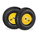 Relaxdays 2 roues pour diable 4.1/3.5-4, avec air, axe de 136 mm, jusqu’à 136 kg, jantes acier 260x85 mm, noir-jaune