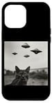 Coque pour iPhone 12 Pro Max Cat Selfie with UFO Weird 50s Photo ---