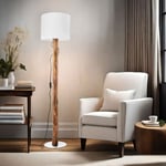 Nowa - Lampadaire lampadaire style campagnard lampe en bois eucalyptus marron salon lampadaire avec abat-jour en tissu, métal textile or blanc,