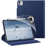 FINTIE Coque pour iPad Pro 13 Pouces 2024 M4 (A2925 / A2926 / A3007) - Coque Rotative à 360° Étui Pivotant, avec 1 Verre Trempé & Rangement de Stylet, Housse Veille/Réveil Auto, Bleu Marine