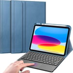 Clavier pour iPad 10ème Génération 10.9 Pouces 2022, Clavier AZERTY sans Fil avec Pavé Tactile, Coque Clavier Rechargeable, Housse Multiposition avec Fonction de Ranger Le Stylet, Bleu