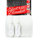 Cozy Night Electric Blanket King Size - Dual Control with 3 Heat Settings - Luxury Fleece Material, Machine Washable, Overheat Protection, Corner Straps, W152 x L200cm