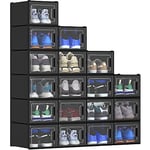 YITAHOME Boîte à chaussures, Lot de 18 boite Rangement Chaussures en Platique Transparente, Empilable et Pliable, pour chaussures jusqu'à la pointure 46 boite a chaussure Respirante Noire