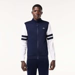 Lacoste Mens Sportsuit Striped Tennis Sweatshirt in Navy-White Cotton - Size Medium