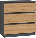 MeHome Malwa Commode Moderne à 3 tiroirs en Tissu - Buffet Multifonction - Buffet Haut - Commode de Rangement - Armoire pour Chambre à Coucher, Chambre d'enfant, Couloir (Anthracite/Artisan)