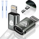 Lot de 2 adaptateurs USB C vers Lightning 20 W PD - Charge Rapide - Transfert de données - Adaptateur USB C Femelle vers Lightning mâle - Prend en Charge iPhone 14/13/12/11/XS/XR, iPad