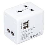 White Universal Travel Adapter With 2.1A Dual USB International Power Plug BG