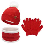 Enfants Bébés Hiver Bonnet Gants Tactiles Écharpe Ensemble Bonnet Pompon Moufles Cache-Cou avec Doublure Polaire pour 5-8 Ans Fille Garçon