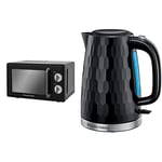 Russell Hobbs RHRETMM705B 17 L 700 W Black Compact Retro Solo Manual Microwave & 26051 Cordless Electric Kettle - Contemporary Honeycomb Design with Fast Boil and Boil Dry Protection, 1.7 L, Black