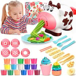 Doloowee Colorful Dough Set with Tools, Kitchen Creations Set Noodle Playset Ice Cream Maker Machine Modelling Clay for Toddlers, Toys for 3 4 5 6 Year Boys and Girls (16 Color)