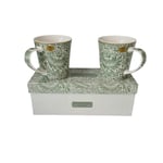 2 x Presentation Boxed Mugs Cups Pots William Morris Larkspur China Green Leaf