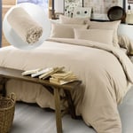 Cdaffaires - Pack Housse de couette 260X240 cm chaude en flanelle + drap housse 160X200 Candice Beige