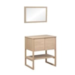 Meuble sous vasque plaqué chêne    ATOLL 70cm + miroir carré