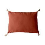 Coussin Terracotta avec 4 Pompons Jute - Rectangulaire 50x70 cm - 100% Coton certifié Oeko Tex - Oreiller décoratif de qualité - Collection Panama - Enjoy Home