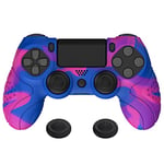 PlayVital Protection Manette pour ps4,Coque Manette pour ps4 Pro,Coque en Silicone pour ps4 Slim,Housse Manette Ergonomique avec Capuchon Joystick pour ps4-Rose & Violet & Bleu(Guardian Edition)