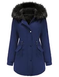 Tuopuda Manteau Femme Hiver Veste Polaire Chaud Parka Manches Longues Blouson Zippée À Capuche Hooded Coat Sweat-Shirts Outercoat avec Poches, Marine, XL