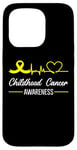 Coque pour iPhone 15 Pro Ruban jaune pour sensibilisation au cancer de l'enfance Love Heartbeat