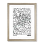 City Map London Uk Modern Framed Wall Art Print, Ready to Hang Picture for Living Room Bedroom Home Office Décor, Oak A4 (34 x 25 cm)