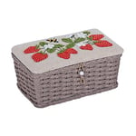 Hobby Gift Small Sewing Craft Hobby Storage Box, Wicker Basket with Appliqué Design, Natural Strawberries