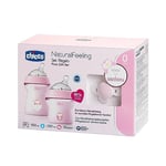 Chicco NaturalFeeling - Ensemble anti-colique et tétine - 0 mois - 150 ml - Silicone souple et double - Valve anti-colique - Alimentation naturelle et allaitement mixte - Rose