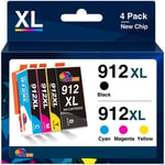 912XL Lot de cartouches d'encre compatibles avec HP 912 HP 912XL Multipack pour HP OfficeJet Pro 8022 HP Officejet Pro 8022e 8024e 8020e 8025e, Officejet 8010 (noir, magenta, jaune, cyan)