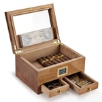 Cigarr Humidor Med Hygrometer Luftare 2 Lådor Cederträ Trä Portabel Humidor Låda