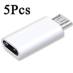 Adaptateur Usb Type-C Femelle Vers Micro Usb Mâle,Convertisseurs Pour Xiaomi,Samsung,Huawei,Charge De Téléphone,Connecteurs De Transfert De Données - Type 5pcs White