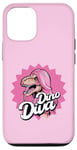 Coque pour iPhone 14 Dinosaure aux cheveux roses, citation de Dino Diva