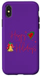 Coque pour iPhone X/XS Joyeuses Fêtes Cloche Coeur Lettrage Rouge Violet