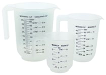 3pc Plastic Measuring Jug Set Stackable with Handle 1L 500ml 250ml Kitchen Cups 