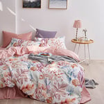 Sedefen Housse de Couette 220x240cm Rose Floral Fleurs Feuilles Ado Parure de Lit 2 Personnes avec Fermeture Éclair Adultes - Housse Couette en Microfibre avec 2 Taie d'oreiller 65x65 cm