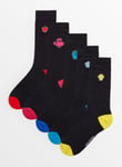 Mr Men Embroidered Black Ankle Socks 5 Pack 6-8.5 male