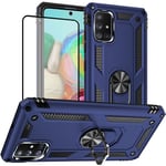 for Samsung A71 Phone Case with Screen Protector：Shockproof Silicone Protective with Kickstand for Samsung Galaxy A71 (Blue)