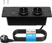 Multiprise 2 Prises Usb C 20W, Prise Bureau Encastrable Usb C Bloc Multiprise 2 Prises Avec 2 Ports Usb, Câble 1.8M[MUL211994]