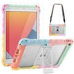 TopEsct Étui pour iPad 9e/8e/7e génération, étui pour iPad 10.2 pour Enfants avec bandoulière Portable, Protecteur d'écran en Pet et Silicone résistant aux Chocs, Arc-en-Ciel